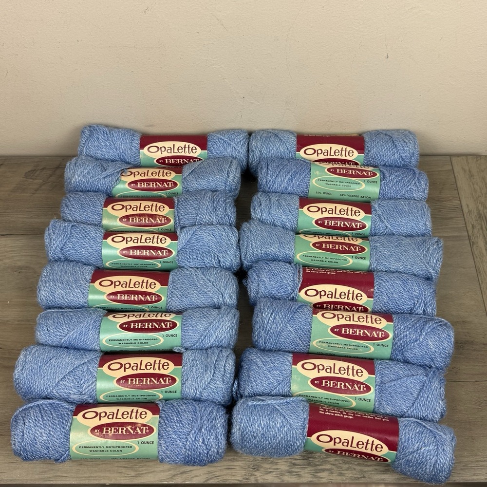 Bernat Opalette Yarn Lot Of 16 Blue 1666 Wedgewood Wool Rayon Blend NEW Skeins